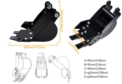 8-Piece Mini Excavator Attachment Set – Buckets, Ripper & Auger